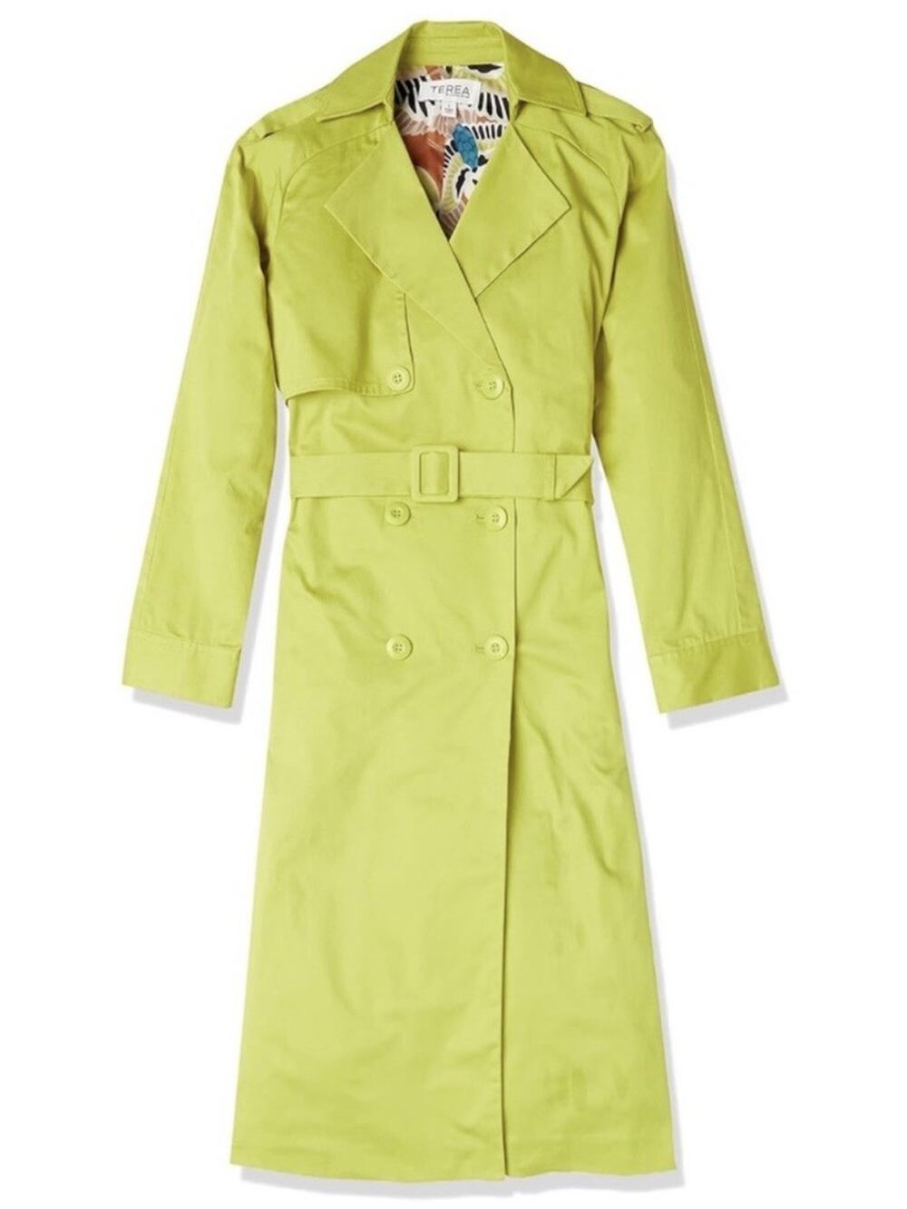 Terea By Andrea Pitter Women’s Lime Green Trench Coat Citronelle Lined Size XL 1